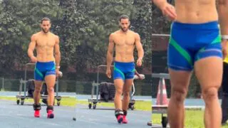 Atleta Alexandre Galassi exibe a pica na roupa